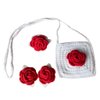 Atelier PG Set of 4 Crochet Hair Pins, Rubber Buckle & Mini Bag, Handmade Accessories for Girls (Red Rose)