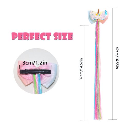 6 Set Hair Extensions Clip - Colored Straight Hair Extensions Clips, Cute Unicorn Accessories Hair Extensions for Kids Ponytails Girls, Rainbow Thick Wig Clip in Fake Bangs (Straight Hair 02)