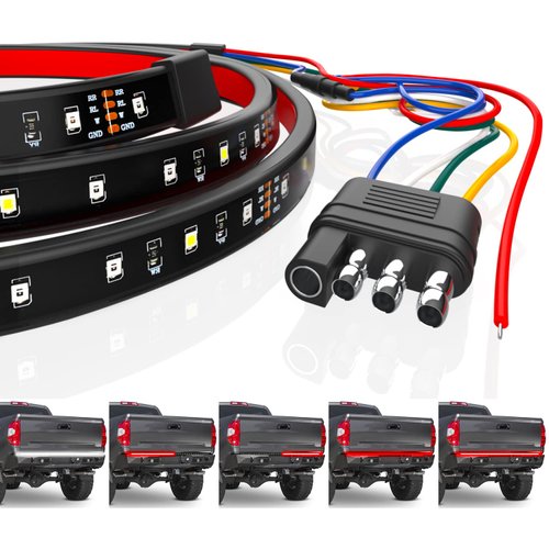 CK Formula 48 Inch LED Tailgate Light Bar for Trucks Single Row - Tailgate Light Strip, Red Turn Signal, Double Flash, Brake, Running, White Reverse Light, Truck Accessories, 1 Pack