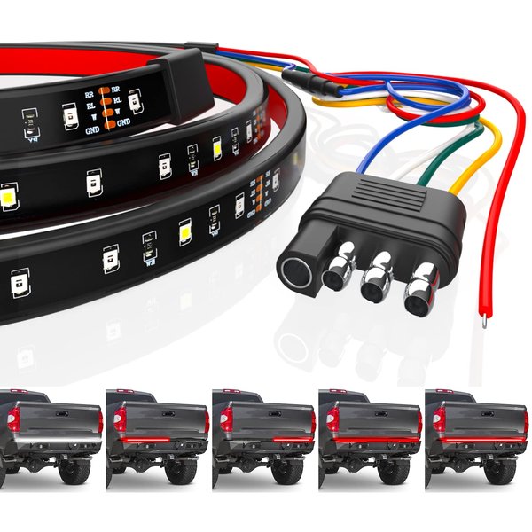 CK Formula 48 Inch LED Tailgate Light Bar for Trucks Single Row - Tailgate Light Strip, Red Turn Signal, Double Flash, Brake, Running, White Reverse Light, Truck Accessories, 1 Pack