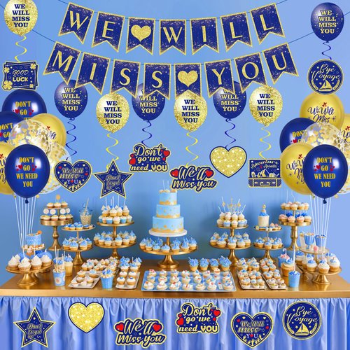 Blue Farewell Party Decorations Supplies 30Pcs Navy Blue Gold We Will Miss You Banner Balloons Good Luck Hanging Swirls Cards for Retirement Farewell Going Away Graduation Job Change Goodbye Party