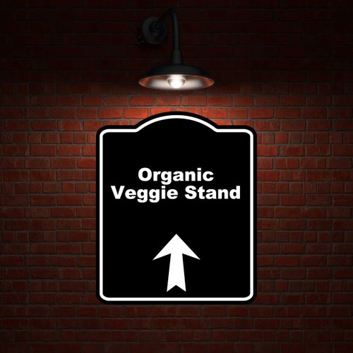 Organic Veggie Stand Black Sign Arrow Up Aluminum Composite Sign 8.5 x 10 inches