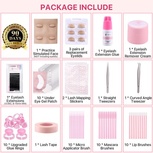 Pretty memory Lash Extension Supplies Eyelash Extension Kit, Lash Mannequin Head with Removable Eyelids Silicone Practice Set for Makeup and Eyelash Graft