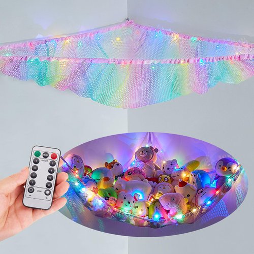 Beinou Stuffed Animals Net or Hammock Kids Toy Storage Organizer Holder Corner Stuffed Animals Storage Hanging Mesh For Kids Room Girls Playroom Decor