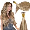 KiiKiiGirl Virgin Remy I Tip Hair Extensions Human Hair Chocolate Brown to Caramel Blonde Real Itip Human Hair Extensions 22Inch Pre Bonded I Tips Human Hair Extensions Invisible For Women 30G/Pack