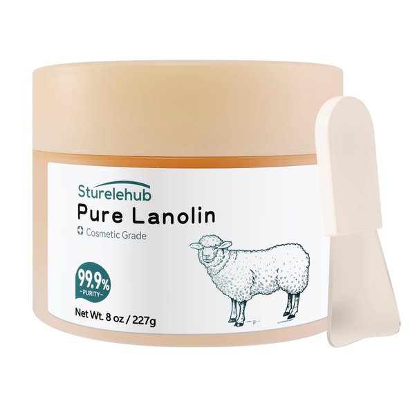 Sturelehub Pure Lanolin, 8OZ 99.9% Purity, Cosmetic Grade, Lanolin Cream For Hand And Foot Care, Nipple Cream, Pure Lanolin For Homemade Cosmetics