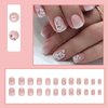 SINHOT Square Press on Nails Short Squoval Fake Nails Glossy Glue on Nails Acrylic Nails Flowers Artificial Nails White Gradient Stick on False Nails with Design 24 pcs