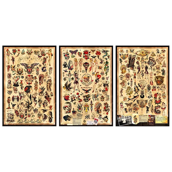PosterOffice 3 - Sailor Jerry Tattoo Flash Posters designed by Schilder - Each poster is 12"x18" in size - Authentic Prints with Holographic Sequential Numbering for Authenticity
