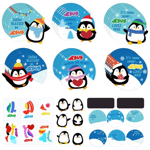 CroBlissful 30 Sets Christmas Religious Penguin Craft for Kids Winter Penguin Magnet Craft Kit Christian Jesus Loves You Craft Make Your Own Penguin Craft for Sunday School Xmas Home Activities Decor