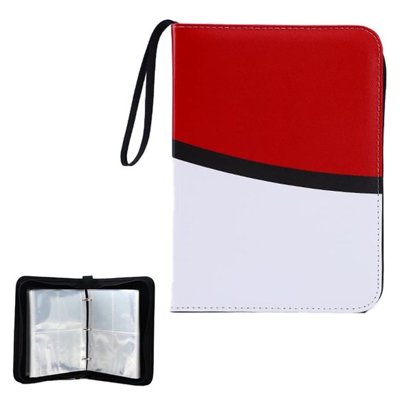 GSRYPC Trading Card Binder，4-Pocket Card Book Holder，50 Removable Sleeves,400 Card Collection Binder Album Compatible with Pokemon, TGC,MTG, Baseball Cards, Yugioh(red+white))