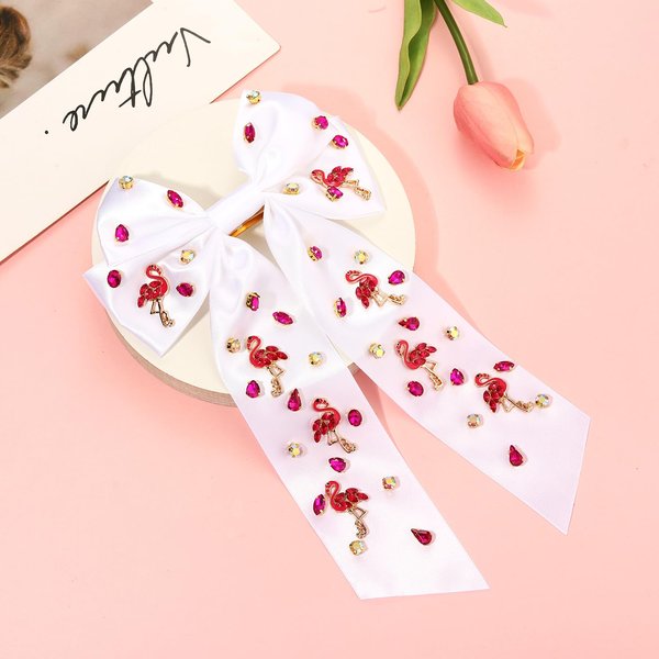 Flamingo Hair Bows for Women Tropical Flamingo Hair Clips Crystal Jeweled Big Pink Bows Satin Hair Ribbon Barrettes Boho Hawaiian Summer Beach Accessories Costume Outfits Party Favors (Pattern A2)