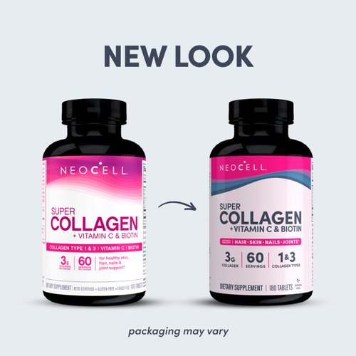 NeoCell Super Collagen With Vitamin C and Biotin, Skin, Hair and Nails Supplement, Includes Antioxidants, Tablet, 180 Count, 1 Bottle