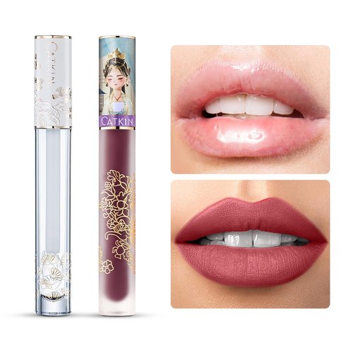 Catkin Semi Matte Liquid Lipstick Lip Gloss for Women Tinted High Pigmented, Waterproof Long Lasting Moisturizing Smooth Velvet Effect 2pcs 03