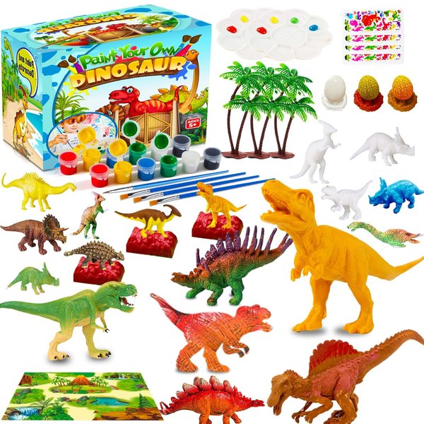 FUNZBO Painting Kits for Kids, Arts and Crafts with Art Supplies, Dinosaur Figures Ready to Paint, Toys Gifts for Toddlers Boys Girls 3-12