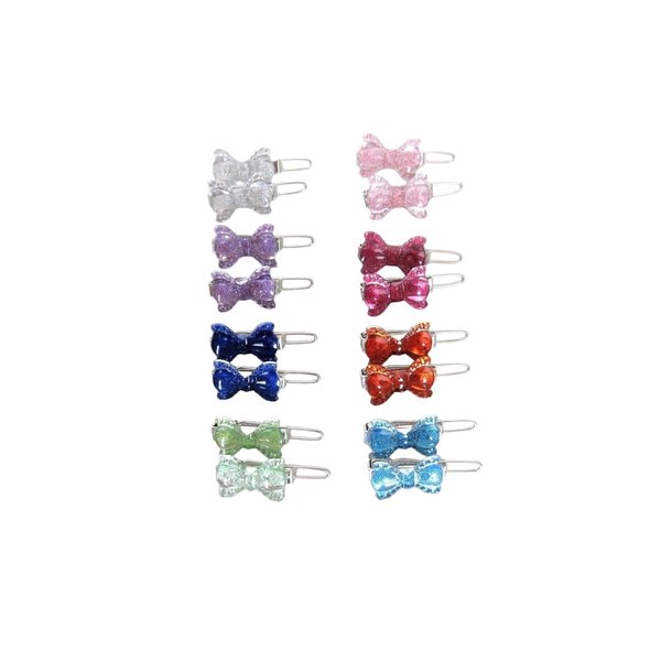 Two small tiny shiny colorful acrylic bows hair pin clips barrettes fine hair (Secondary color: Magenta pink)