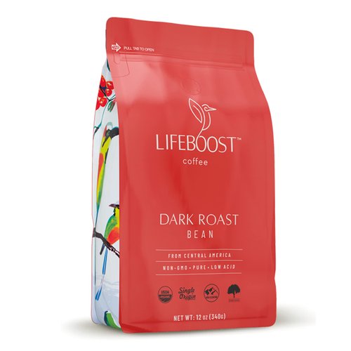 Lifeboost Coffee Dark Organic Coffee Beans - Dark Roast Low Acid Coffee Beans - Single Origin Non-GMO Organic Coffee - Third Party Tested For Mycotoxins & Pesticides - Whole Bean - 12 Ounces