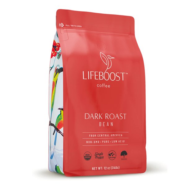 Lifeboost Coffee Dark Organic Coffee Beans - Dark Roast Low Acid Coffee Beans - Single Origin Non-GMO Organic Coffee - Third Party Tested For Mycotoxins & Pesticides - Whole Bean - 12 Ounces