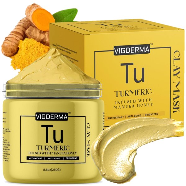 VIGDERMA Vitamin C and Turmeric Infused With Manuka Honey Clay Mask for Face and Body - Spa Quality, Dark Spot Remover for Face and Acne Treatment, Reduce Hyperpigmentation - Brightens Skin - 8.8 oz
