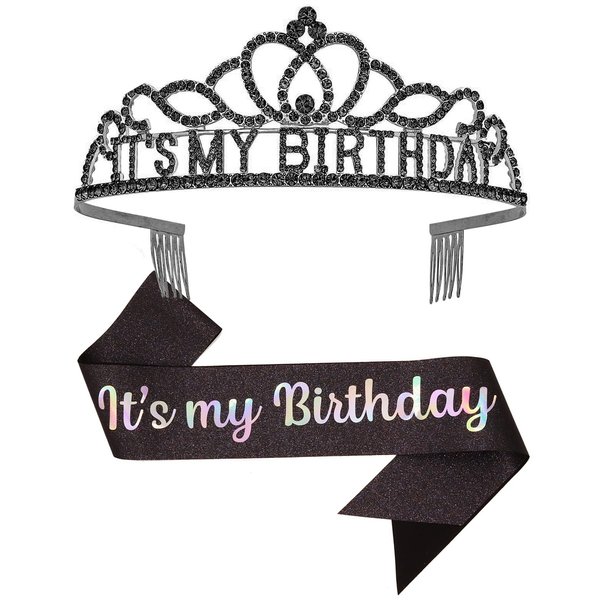 Papoopy Birthday Tiara and Crown with Sash for Women Birthday Party