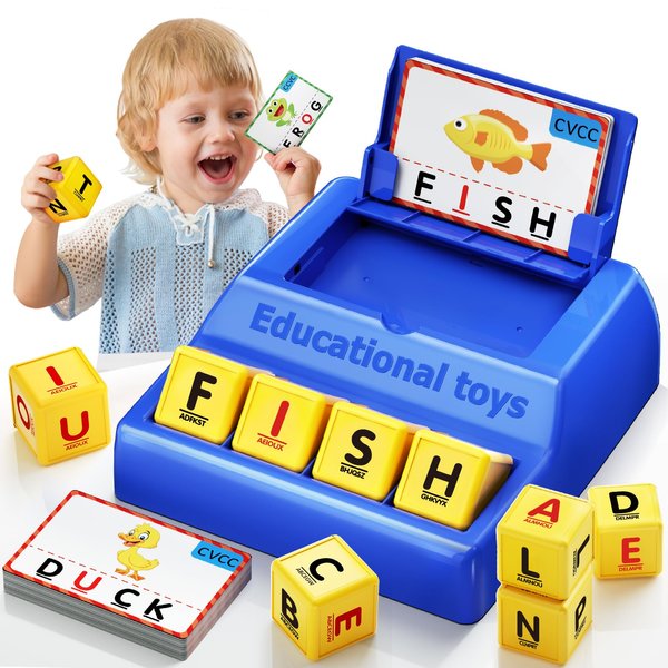 HOPEEYE Learning Educational Toys for 3 4 5 6 7 8 Year Old Boys Girls, Matching Letter Game for Kids Toys Ages 3-8, Montessori Toys for Kids Christmas Birthday Gifts Halloween Easter (Blue)
