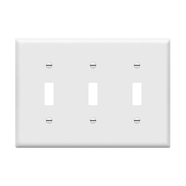 ENERLITES Triple Light Switch Wall Plate, Gloss Finish, Standard Size 3-Gang 4.50" x 6.38", Unbreakable Polycarbonate Thermoplastic, 8813-W, White