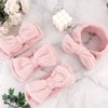 YISSION 4PCS Spa Headband with Bow No Slip Head Band for Face Wash Makeup Skincare Facial Headband Elastic Hair Band Microfiber Headbands for Women Girls (Pink)