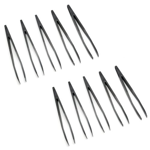 Qjaiune 10Pcs Flat Tip Plastic Tweezers, Anti-Static & Anti-Magnetic Tweezers, Precision Tweezers Set for Crafts Electronics, DIY, Repair Tool (4.6 Inch, Black, 93308)