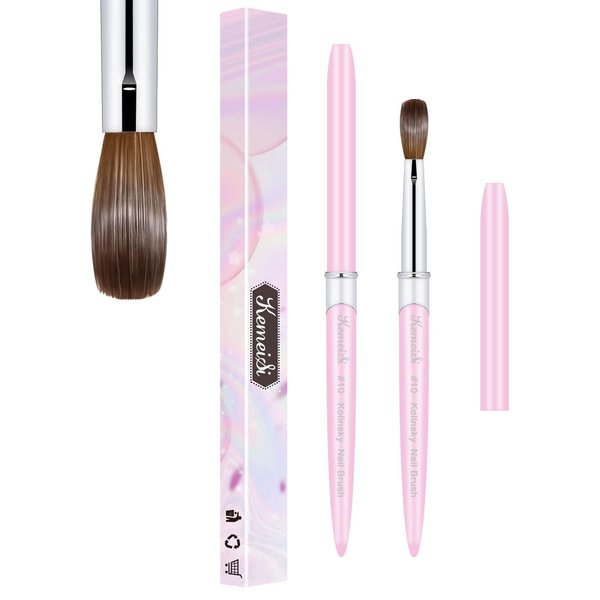 KEMEISI Acrylic Nail Brush Size #10, 100% Pure Kolinsky Nail Art Brushes for Acrylic Application, Sturdy Handle Oval Shaped Acrylic Powder Nail Design Tools for Professional Manicure DIY