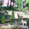 Sratte 26 Pcs Woodland Wolf Figurines Toys Small Wolf Figures with Model Trees Kit Playset Mini Wolf Cake Toppers Diorama Project Kit for Kids Toddlers Birthday Gift Decor