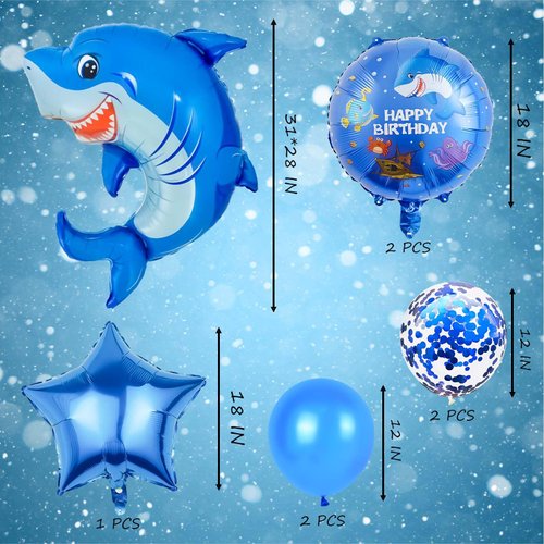 Shark Birthday Party Decorations, Cute Shark Balloons, Blue Ocean Themed Party Decorations, For Baby Shower Themes, Kids Birthday Party, Shark Themed Birthday Party Decorations
