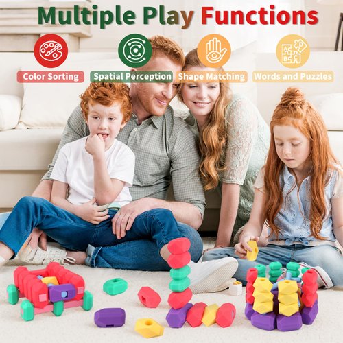HengLiSam Sorting Stacking Rocks, 24pcs Silicone Building Blocks Rocks Games, Montessori Toys Sensory Toy Blocks