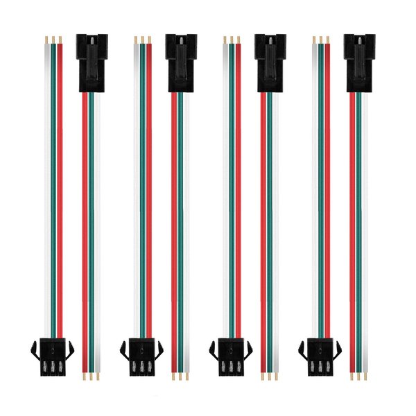 BTF-LIGHTING 20 Pairs JST SM 3 Pin Connectors for WS2812B WS2811 WS2812 WS2814 SK6812 FOCB CCT LED Strip Female Male 15cm 22awg Wire