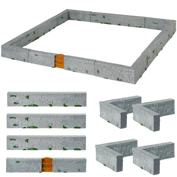 Warmtree Dungeon Walls 8 Pcs Miniature Stone Wall, Mini Fence Wall for Terrain Building Accessories Fairy Garden Resin Decorative Picket Fence Stone Wall DIY Wargame Terrain Model Diorama(Brick Walls)