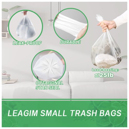 Small Trash Bags 2.6 Gallon-108 Count Leakage-Proof Strong, Small Mini Garbage Bags for Bathroom, Bedroom, Office, White Small Trash Can Liners