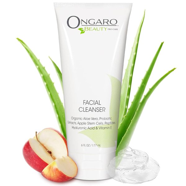 Ongaro Beauty Hydrating Face Cleanser, Gentle Facial Cleanser with Organic Aloe Vera for Normal, Oily, Sensitive and Dry Skin, Facial Wash with Hyaluronic Acid and Vitamin E, 6 fl oz