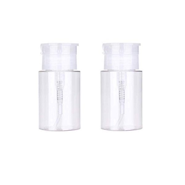 LASSUM 2 Pieces 3.5 oz (100ml) Plastic Pump Dispenser Empty Bottle,Push Down Nail Polish Remover Pumping Bottle Dispenser with Flip Top Cap