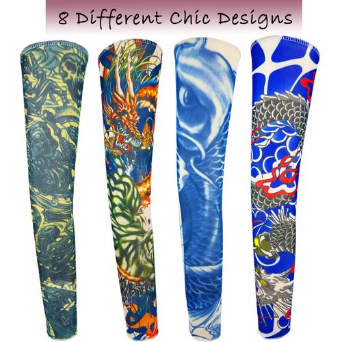 iToolai Temporary Tattoo Sleeves for Men, 8 pcs Set UV Protection Cooling Arts Tattoo Arm Sleeves Slip on(Dragon Designs)