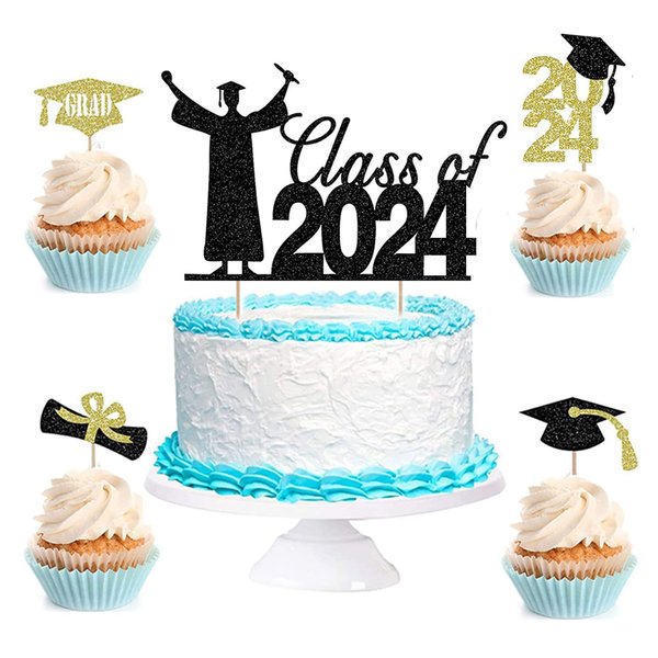zzmorni Graduation Cake and Cupcake Toppers - Party Decorations for Friends, Classmates, and Children, Includes 1 Cake Topper and 6 Cupcake Toppers (stye2)