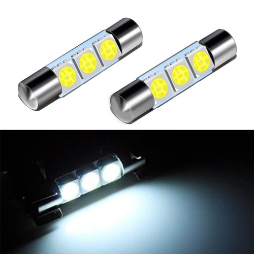 ZHOL SUPER BRIGHT White Vanity LED Light Bulbs Mirror Fuse Sun Visor 3-SMD 5050 Chips,6641F (A Pair)