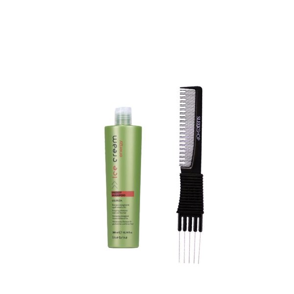 kuss Inebrya Ice Cream Energy Shampoo (10.14 oz) with Teasing Comb Pack of 1