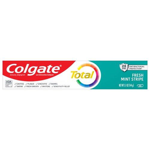 Colgate Total Fresh Mint Stripe Toothpaste, Mint Gel Toothpaste, 5.1 oz Tube