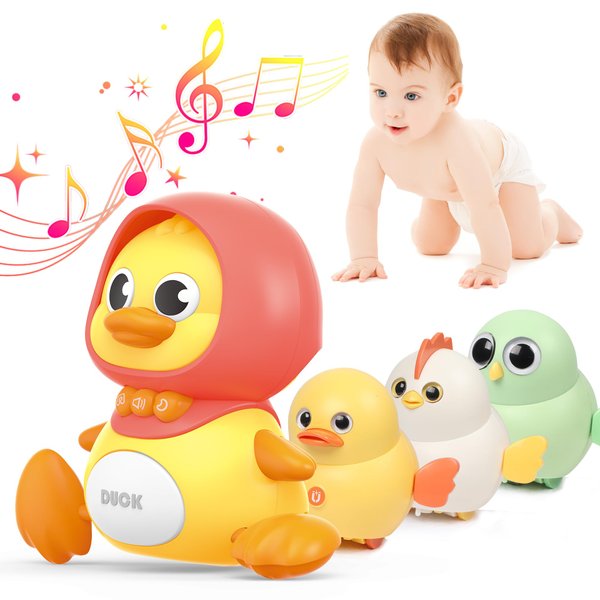 Meiweichuang Baby Music Toy Duck Baby Belly Time Toy 3-6 0-6 6-12 Months Newborn Development Crawling Toy Glowing Walking Singing Toy 1-2 3-4 Years Old Boys and Girls Gifts (Yellow)