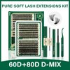 KEYYOU DIY Lash Extension Kit 280pcs Soft Lash Clusters 60D+80D D Curl Easy to Apply with Lash Bond and Seal Lash Applicator Lash Remover Eyelash Extension Kit at Home(RMkit-60D80D-D-10-18mix)