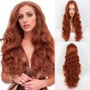 Xiweiya Copper Red Hair Long Body Wavy Free Part Wigs Natural Hairline Brown Red Synthetic Lace Front Wigs Heat Resistant Christmas Party Wigs for Women 24inch