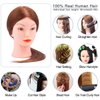 TopDirect Mannequin Head with 100% Human Hair, 18" Dark Brown Real Hair Cosmetology Mannequin Head Hair Styling Hairdressing Practice Training Doll Head with Clamp Holder and Tools