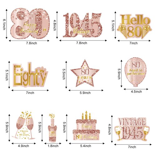 Turypaty Pink Gold 80th Birthday Decorations Hanging Swirls for Women, Rose Gold Happy 80th Birthday Vintage 1945 Foil Swirls Party Supplies, Eighty Year Old Birthday Ceiling Decor