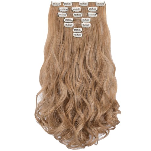 SYXLCYGG Blonde Hair Extensions Clip Hair Extension 18" Wave 5 Oz Synthetic Cheap Fluffy Blond Hair Piece for Women