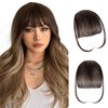SISLAF Hair Clip in Bangs-100% Real Human Hair Bangs Hair Clip Wispy Bangs Clip On Bangs for Women withTemples Hairpieces Wig Curved Bangs with Hair Roller(Dark Brown)