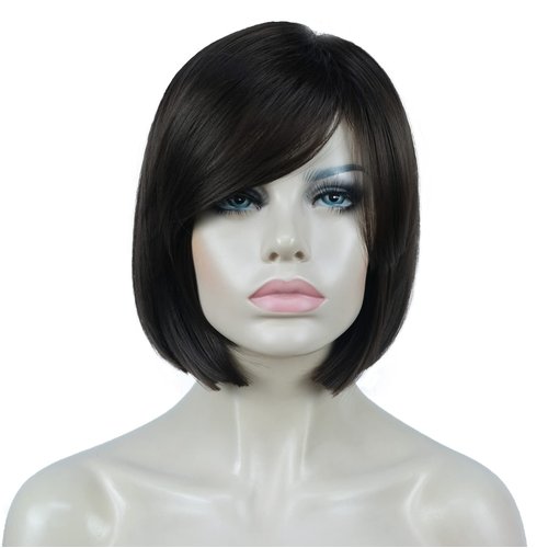 Aimole 8" Short Wigs Straight Bob Cute Wig with Bangs Central Dot Top Women Synthetic Hair (6 Chestnut Brown)