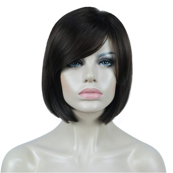 Aimole 8" Short Wigs Straight Bob Cute Wig with Bangs Central Dot Top Women Synthetic Hair (6 Chestnut Brown)